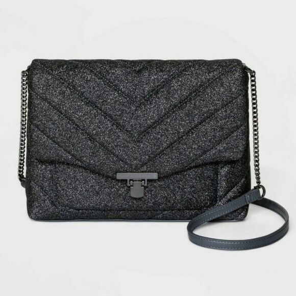 WOMEN"S A.NEW DAY BLACK GLITTER SPARKLE DESIGN OVER THE SHOULDER BAG - Picture 1 of 15